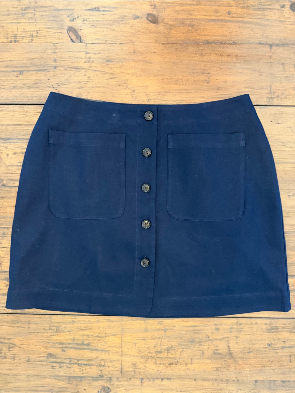 NWT Banana Republic Linen Cotton Button Front Mini Skirt Navy 14